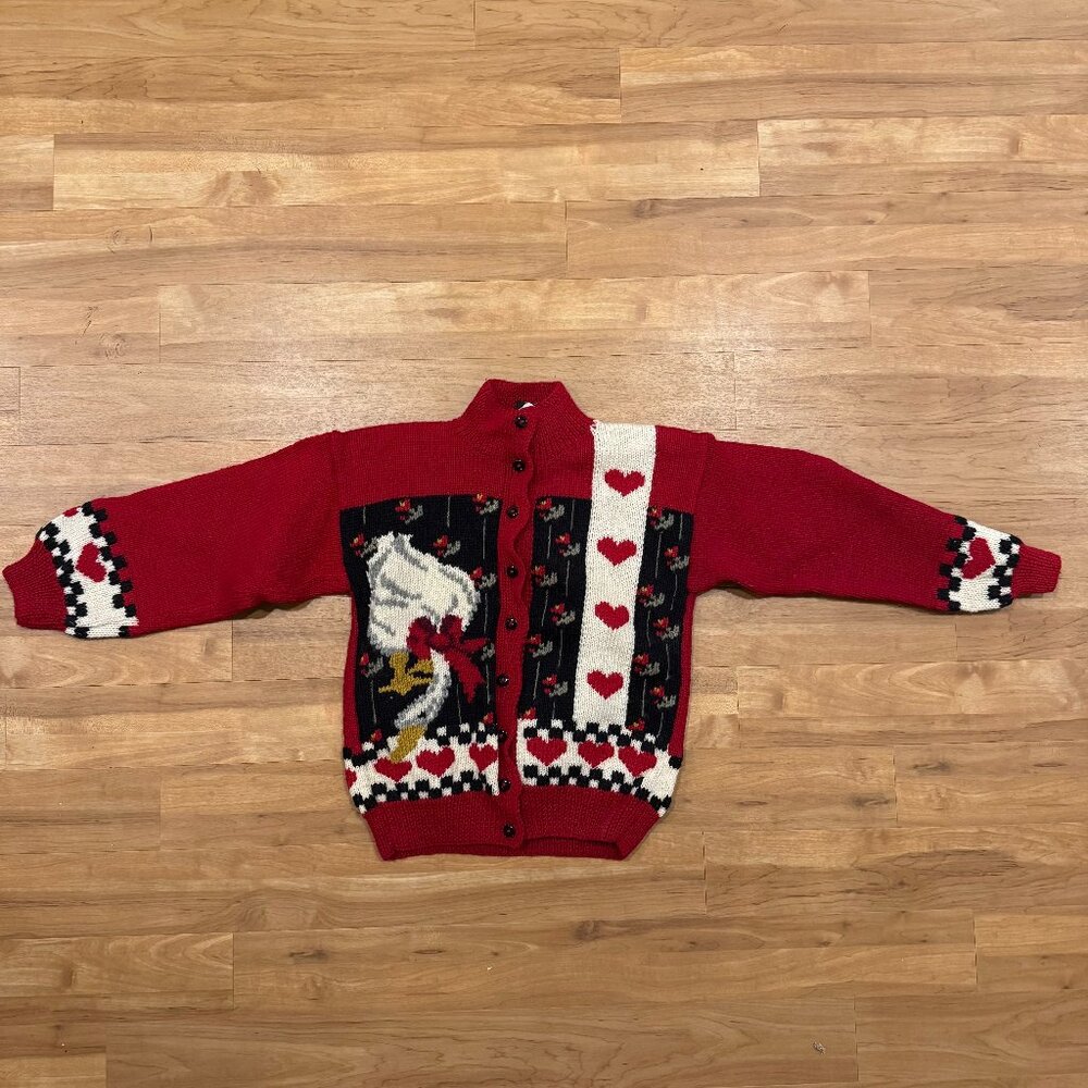 South Wool Hand-Knitted 100% Wool Red Cardigan